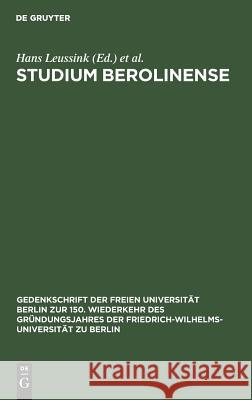 Studium Berolinense Leussink, Hans 9783110050295 Walter de Gruyter