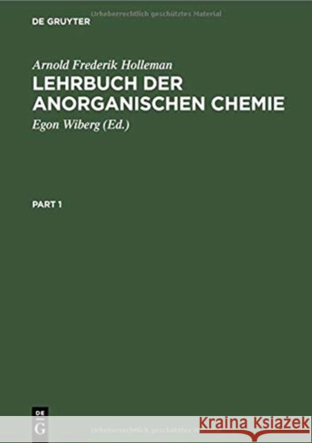Lehrbuch Der Anorganischen Chemie Holleman, Arnold Frederik 9783110059625 De Gruyter