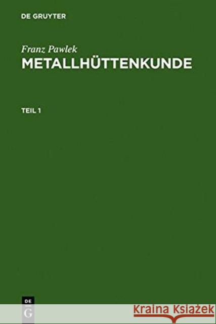 Metallhüttenkunde Pawlek, Franz 9783110074581 Walter de Gruyter