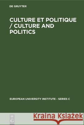 Culture Et Politique / Culture and Politics Cranston, Maurice 9783110115277 de Gruyter