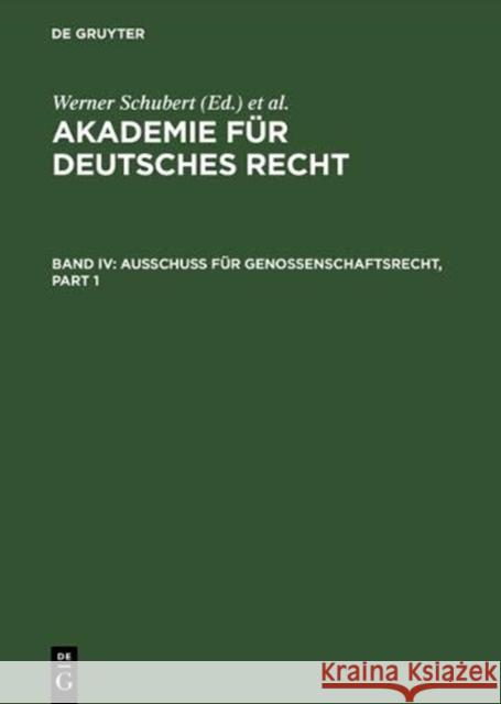 Ausschuß für Genossenschaftsrecht  9783110120165 De Gruyter