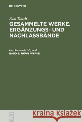 Frühe Werke Paul Tillich Gert Hummel Doris Lax 9783110158724