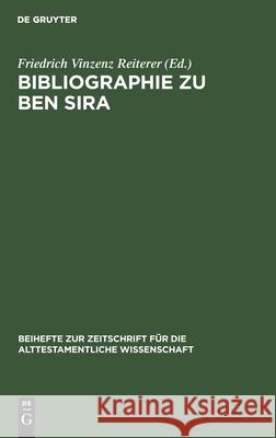 Bibliographie zu Ben Sira  9783110161366 Walter de Gruyter & Co