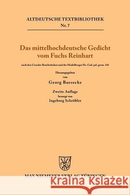 Das mittelhochdeutsche Gedicht vom Fuchs Reinhart Heinrich 9783110483963 De Gruyter