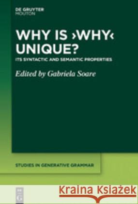 Why Is 'Why' Unique?: Its Syntactic and Semantic Properties Soare, Gabriela 9783110675115 Walter de Gruyter