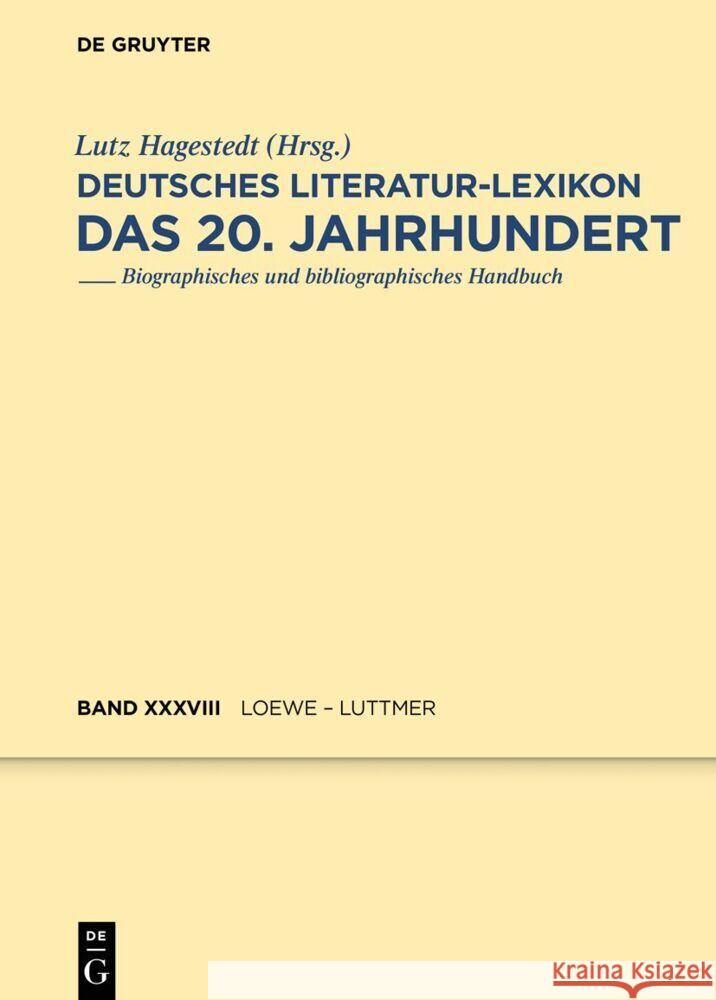 Loewe - Luttmer Kosch, Wilhelm 9783110760958 de Gruyter