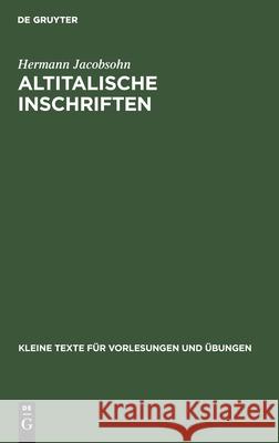 Altitalische Inschriften Hermann Jacobsohn 9783110996043