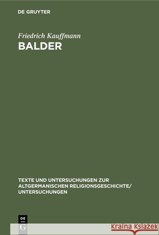 Balder Friedrich Kauffmann 9783111024431