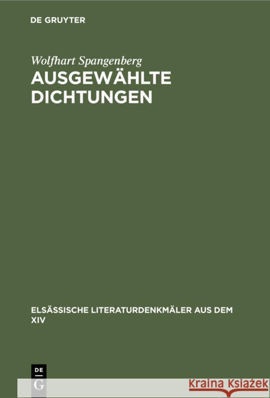 Ausgewählte Dichtungen Wolfhart Spangenberg 9783111050065