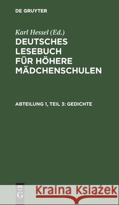 Gedichte Karl Hessel, Karl Hessel 9783111059679 De Gruyter