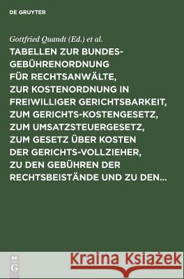 Tabellen zur Bundesgebührenordnung für Rechtsanwälte, zur Kostenordnung in freiwilliger Gerichtsbarkeit, zum Gerichtskostengesetz, zum Umsatzsteuergesetz, zum Gesetz über Kosten der Gerichtsvollzieher Gottfried Quandt, Franz Wolter 9783111156354