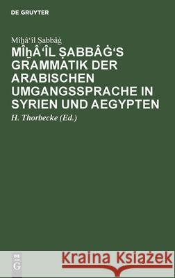 Mîẖâ'îl Ṣabbâġ's Grammatik Der Arabischen Umgangssprache in Syrien Und Aegypten Mîẖâ'îl H Ṣabbâġ Thorbecke, H Thorbecke 9783111178615