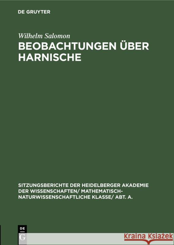 Beobachtungen Über Harnische Wilhelm Salomon 9783111188058 De Gruyter