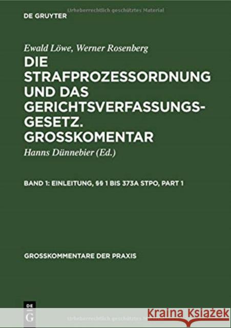 Einleitung, §§ 1 Bis 373a Stpo Dünnebier, Hanns 9783111194318