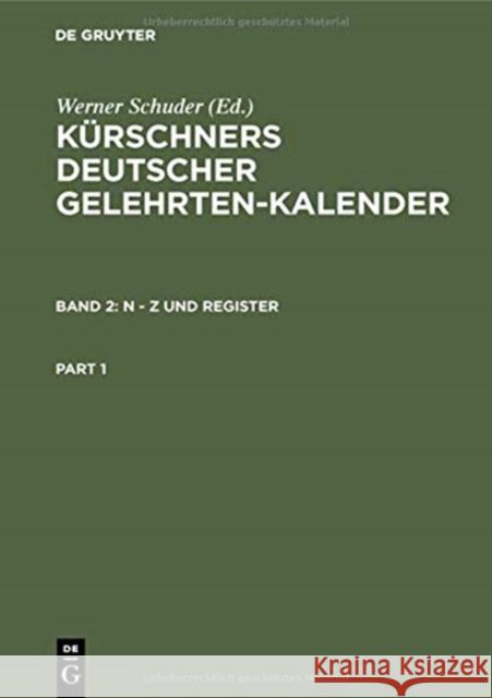 N - Z Und Register Schuder, Werner 9783111202419 De Gruyter