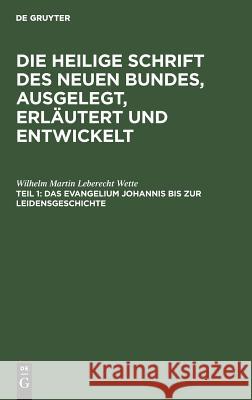 Das Evangelium Johannis bis zur Leidensgeschichte Wilhelm Martin Leberecht Wette 9783111244600