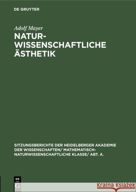 Naturwissenschaftliche Ästhetik Adolf Mayer 9783111282060