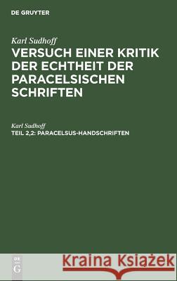 Paracelsus-Handschriften Karl Sudhoff 9783111307091