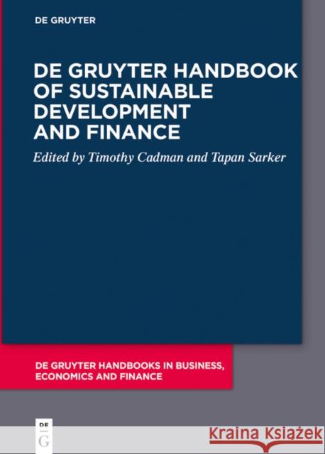 De Gruyter Handbook of Sustainable Development and Finance  9783111523651 de Gruyter