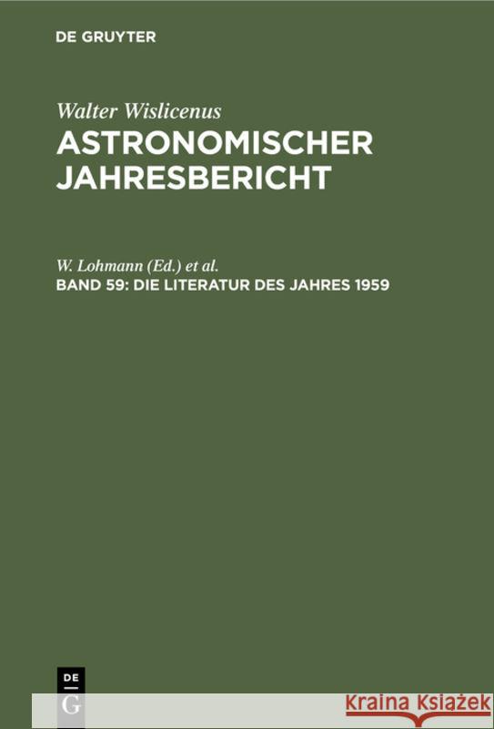 Die Literatur Des Jahres 1959 W. Lohmann F. Henn 9783112308905 de Gruyter