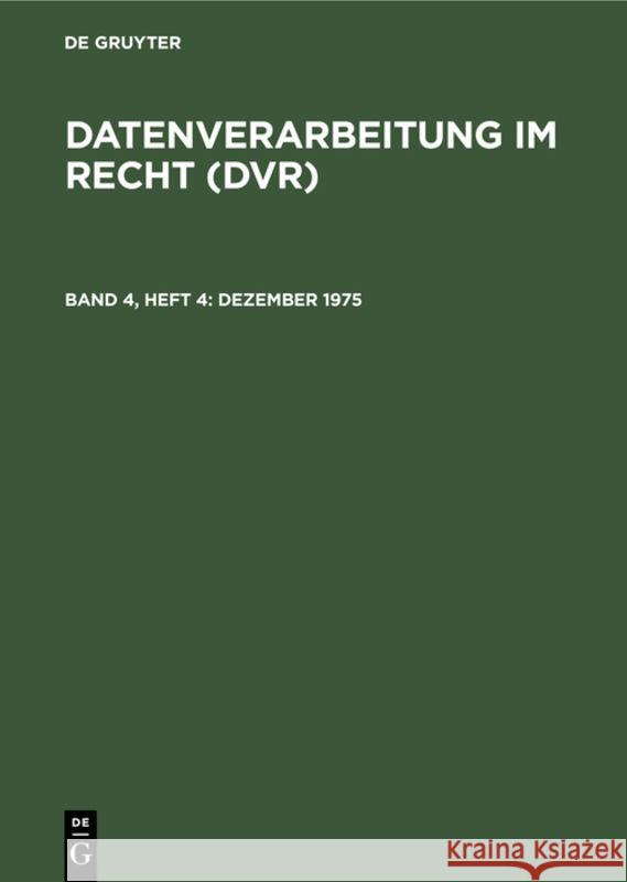 Dezember 1975 No Contributor 9783112309407 de Gruyter