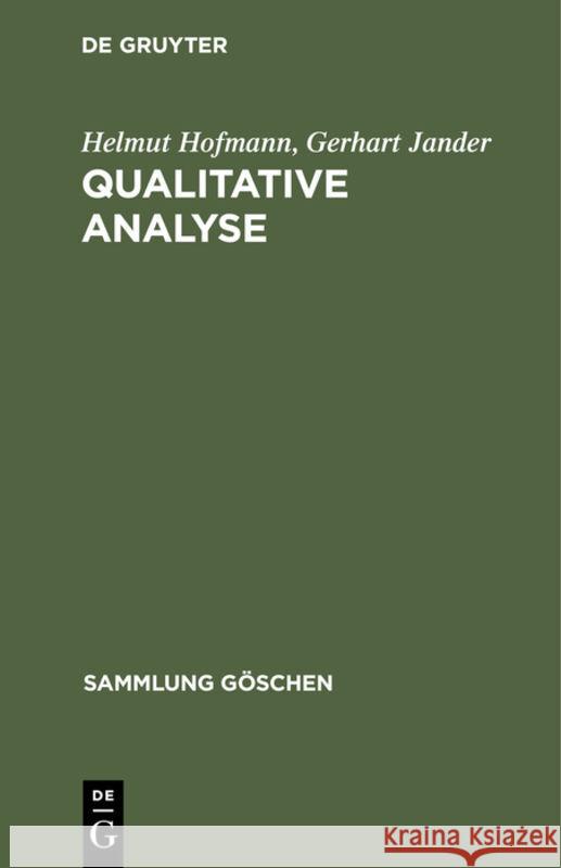 Qualitative Analyse Helmut Hofmann Gerhart Jander 9783112309537