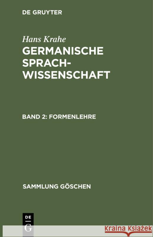 Formenlehre Krahe, Hans 9783112310335 de Gruyter