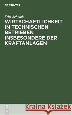 Wirtschaftlichkeit in Technischen Betrieben Insbesondere Der Kraftanlagen Fritz Schmidt 9783112460139 De Gruyter