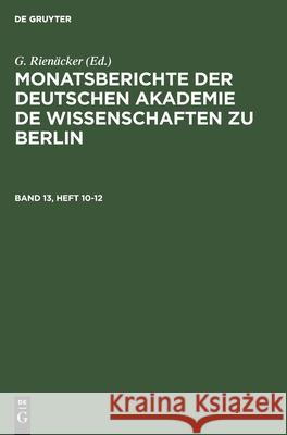 Monatsberichte der Deutschen Akademie de Wissenschaften zu Berlin G Rienäcker, No Contributor 9783112531334 De Gruyter