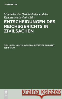 Generalregister Zu Band 161 Bis 170 Schock, H. 9783112607893