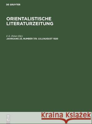 Juli/August 1920 F E Peiser, No Contributor 9783112615355 De Gruyter