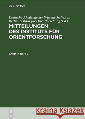 Mitteilungen des Instituts f?r Orientforschung No Contributor 9783112615775 de Gruyter