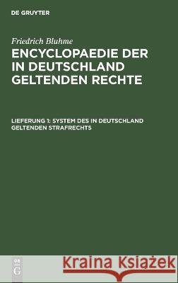 System Des in Deutschland Geltenden Strafrechts Friedrich Bluhme, No Contributor 9783112671474