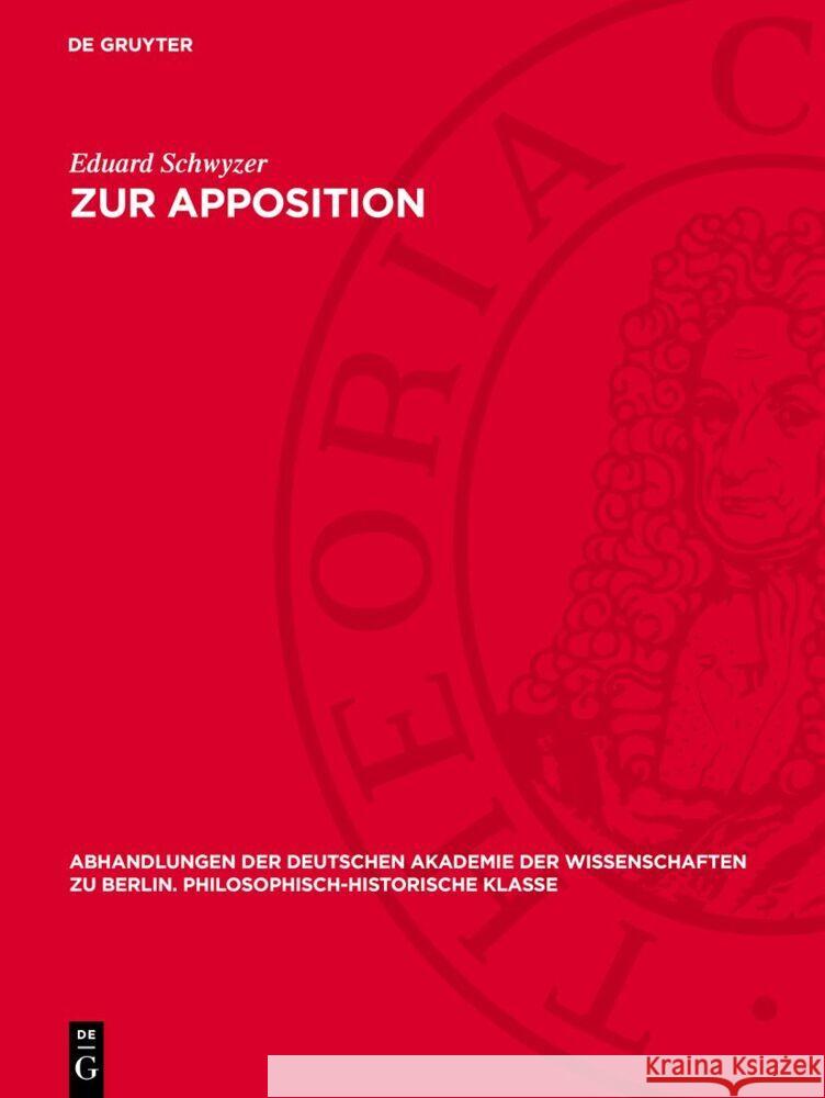 Zur Apposition Eduard Schwyzer 9783112759660