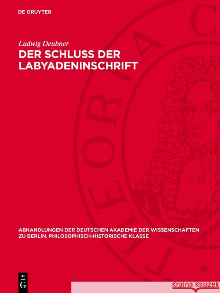 Schluß der Labyadeninschrift Ludwig Deubner 9783112759684 De Gruyter (JL)