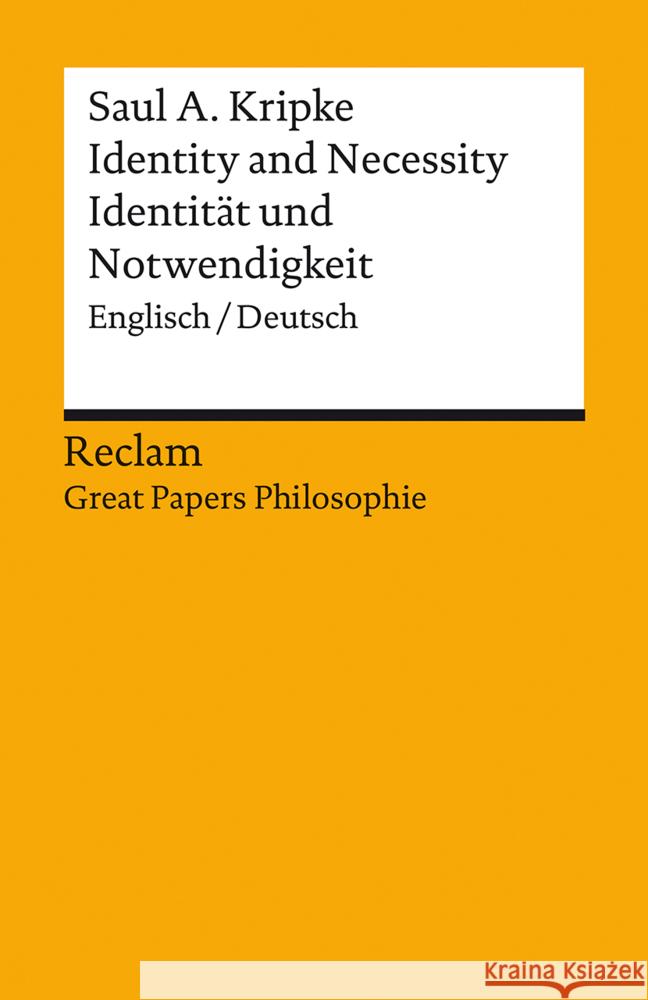 Identity and Necessity / Identität und Notwendigkeit Kripke, Saul A. 9783150140055 Reclam, Ditzingen