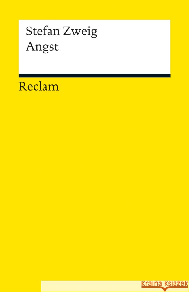 Angst : Novelle Zweig, Stefan 9783150190494 Reclam, Ditzingen