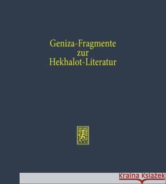 Geniza-Fragmente Zur Hekhalot-Literatur Peter Schafer 9783161448355