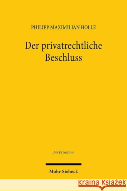 Der privatrechtliche Beschluss: Funktionsvoraussetzungen, Tatbestand, Fehlerfolgen Philipp Maximilian Holle 9783161623912 Mohr Siebeck