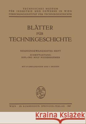 Blätter Für Technikgeschichte Niederhuemer, Rolf 9783211808016