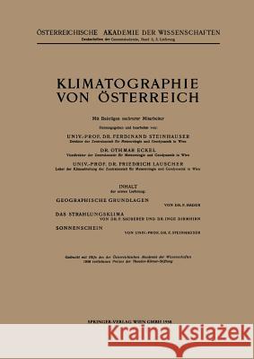 Klimatographie Von Österreich Steinhauser, F. 9783211862278 Springer