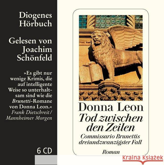 Tod zwischen den Zeilen, 6 Audio-CDs : Commissario Brunettis dreiundzwanzigster Fall. Ungekürzte Ausgabe Leon, Donna 9783257803617 Diogenes