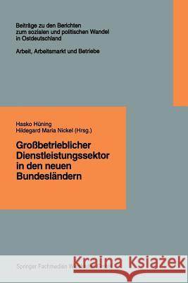 Großbetrieblicher Dienstleistungssektor in Den Neuen Bundesländern: Finanzdienstleistungen, Einzelhandel, Krankenpflege Hüning, Hasko 9783322925572 Vs Verlag Fur Sozialwissenschaften