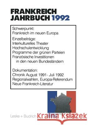 Frankreich-Jahrbuch 1992: Politik, Wirtschaft, Gesellschaft, Geschichte, Kultur Deutsch-Französisches Institut 9783322959133 Vs Verlag Fur Sozialwissenschaften