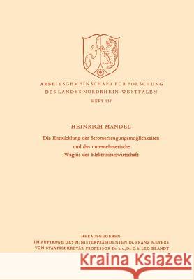 Die Entwicklung Der Stromerzeugungsmöglichkeiten Und Das Unternehmerische Wagnis Der Elektrizitätswirtschaft Mandel, Heinrich 9783322981905