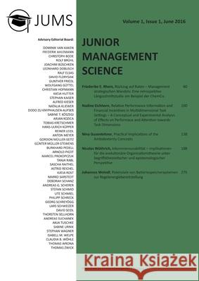 Junior Management Science, Volume 1, Issue 1, June 2016 Junior Management Science E. V. 9783346081636 Grin Verlag