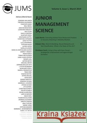 Junior Management Science, Volume 4, Issue 1, March 2019 Junior Management Science E. V. 9783346081742 Grin Verlag
