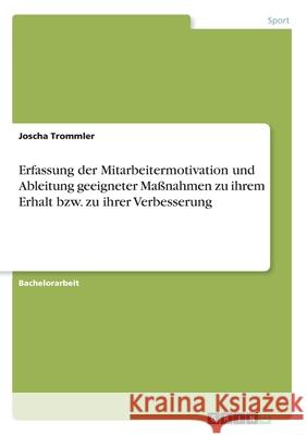 Erfassung der Mitarbeitermotivation und Ableitung geeigneter Maßnahmen zu ihrem Erhalt bzw. zu ihrer Verbesserung Joscha Trommler 9783346120199 Grin Verlag