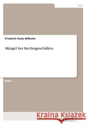 Mängel bei Rechtsgeschäften Wilhelm, Friedrich Paula 9783346638861 Grin Verlag