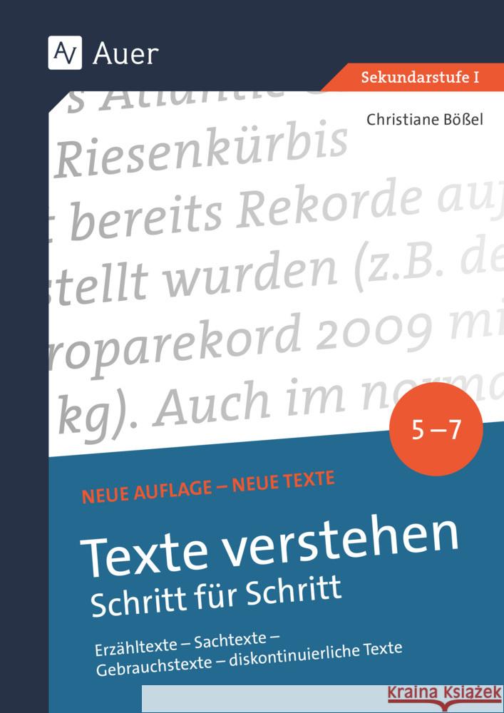 Texte verstehen - Schritt für Schritt Klasse 5-7 Bößel, Christiane 9783403088684 Auer Verlag in der AAP Lehrerwelt GmbH